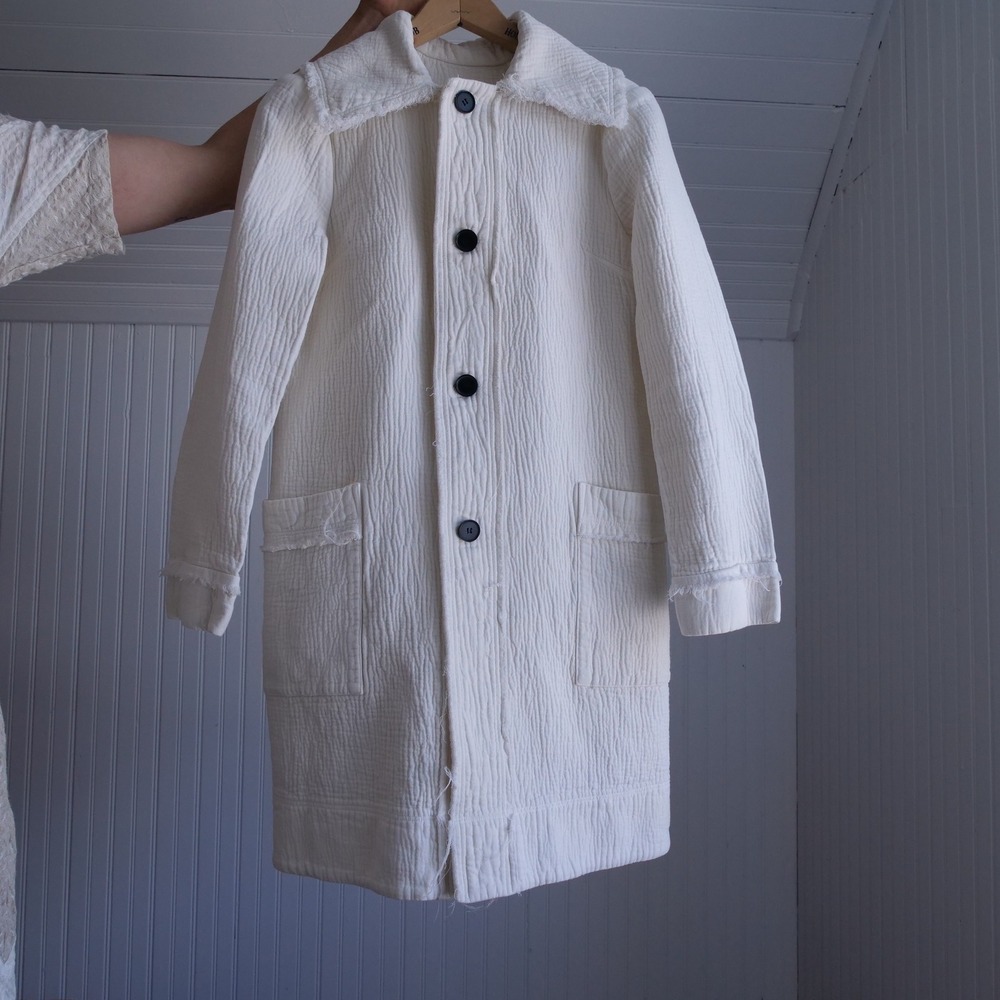 Y2k Raquel Allegra ivory cotton/rayon longline chore coat - Picture 9 of 11